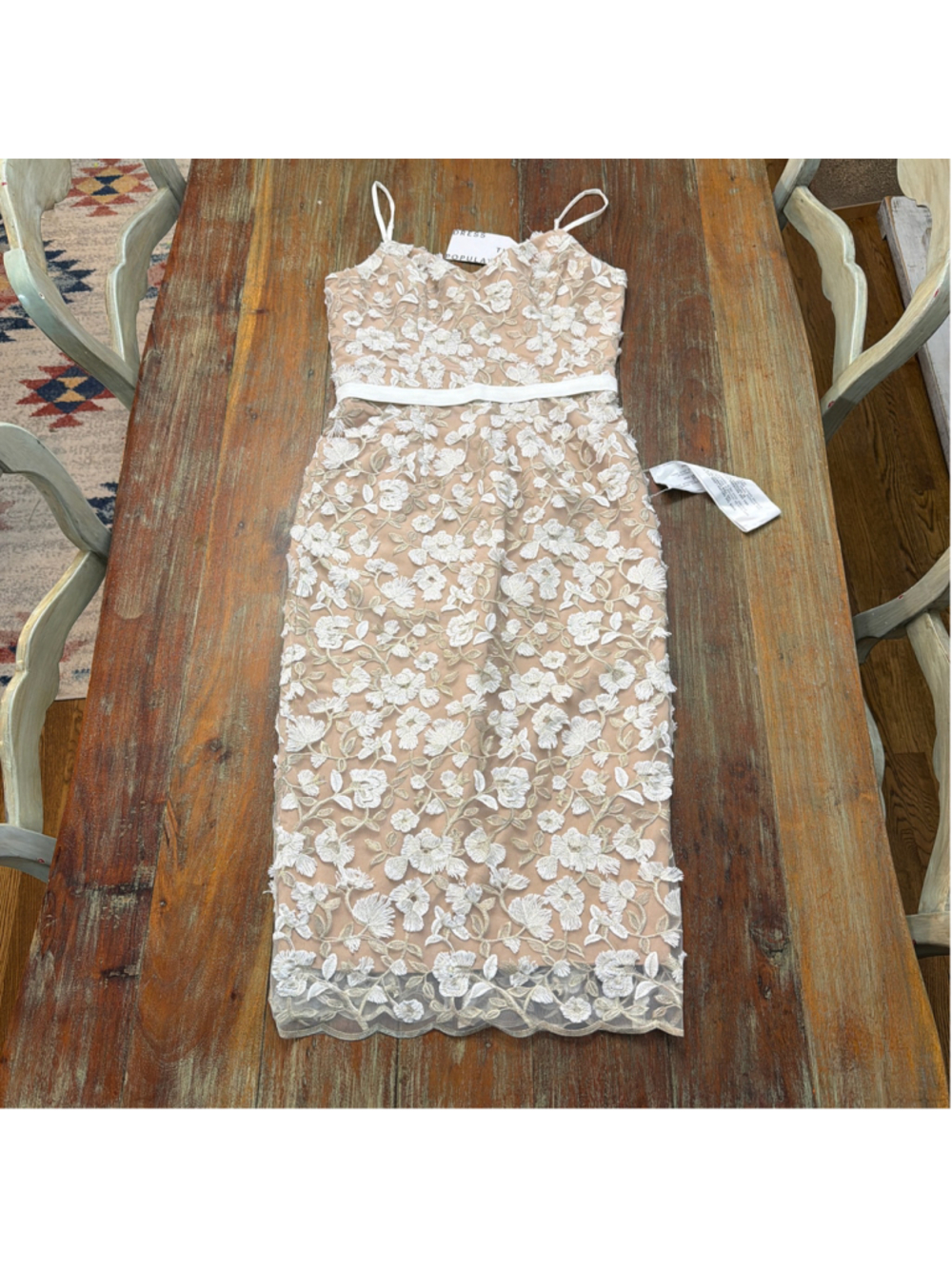 Dress the Population Emma Embroidered Midi Dress White Gold NWT Medium